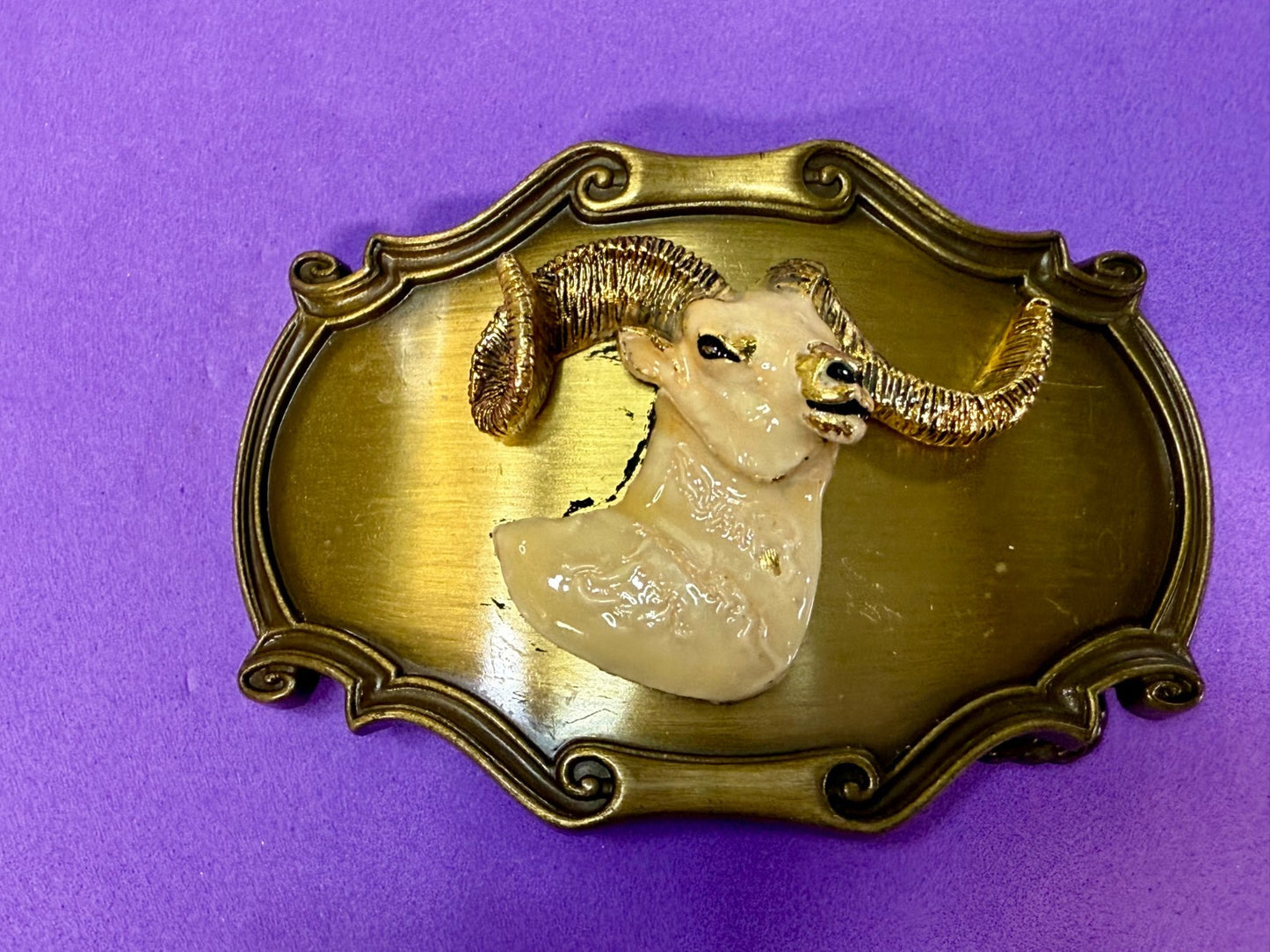 3D Big Horn Sheep Ram Head Mountain Goat Vintage 1978 Rain-Tree Belt Buckle