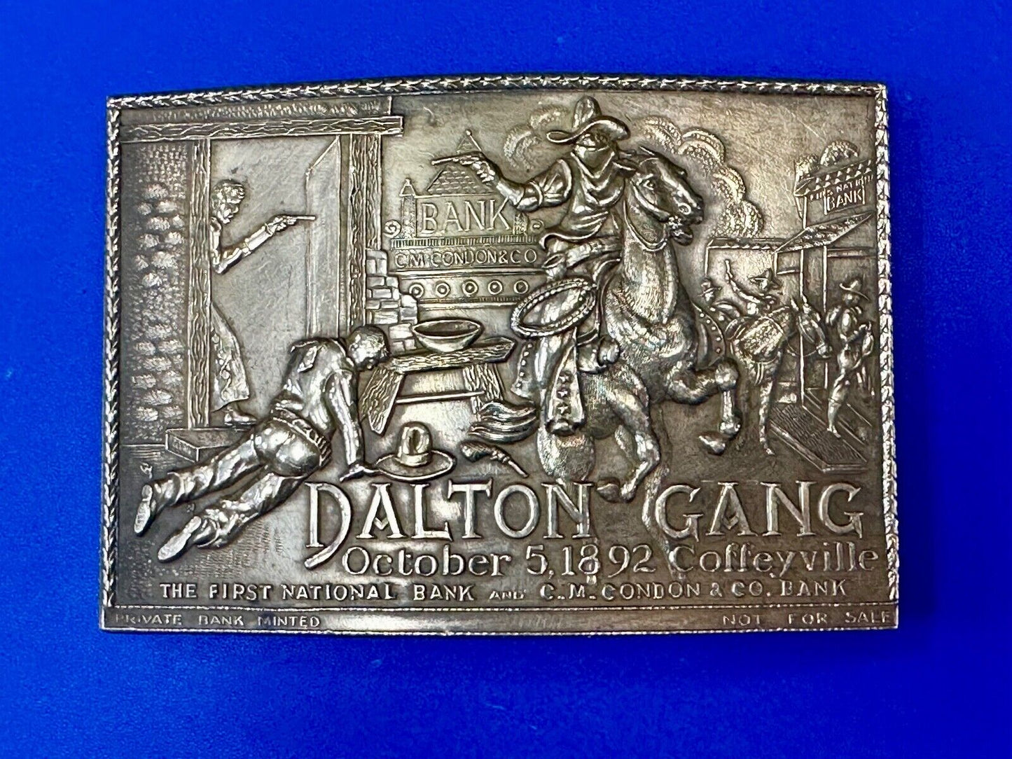 The Dalton Gang Collectors Brass Belt Buckle West Cowboy Style - see Hallmarks!