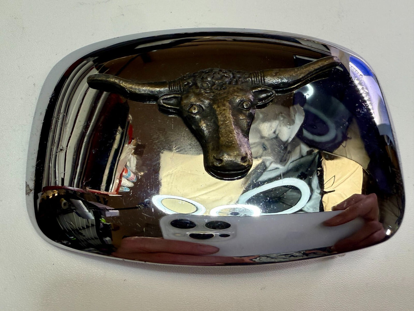 Vintage Chambers Texas Longhorn Two Tone HIGHLY REFLECTIVE Beveled Belt Buckle