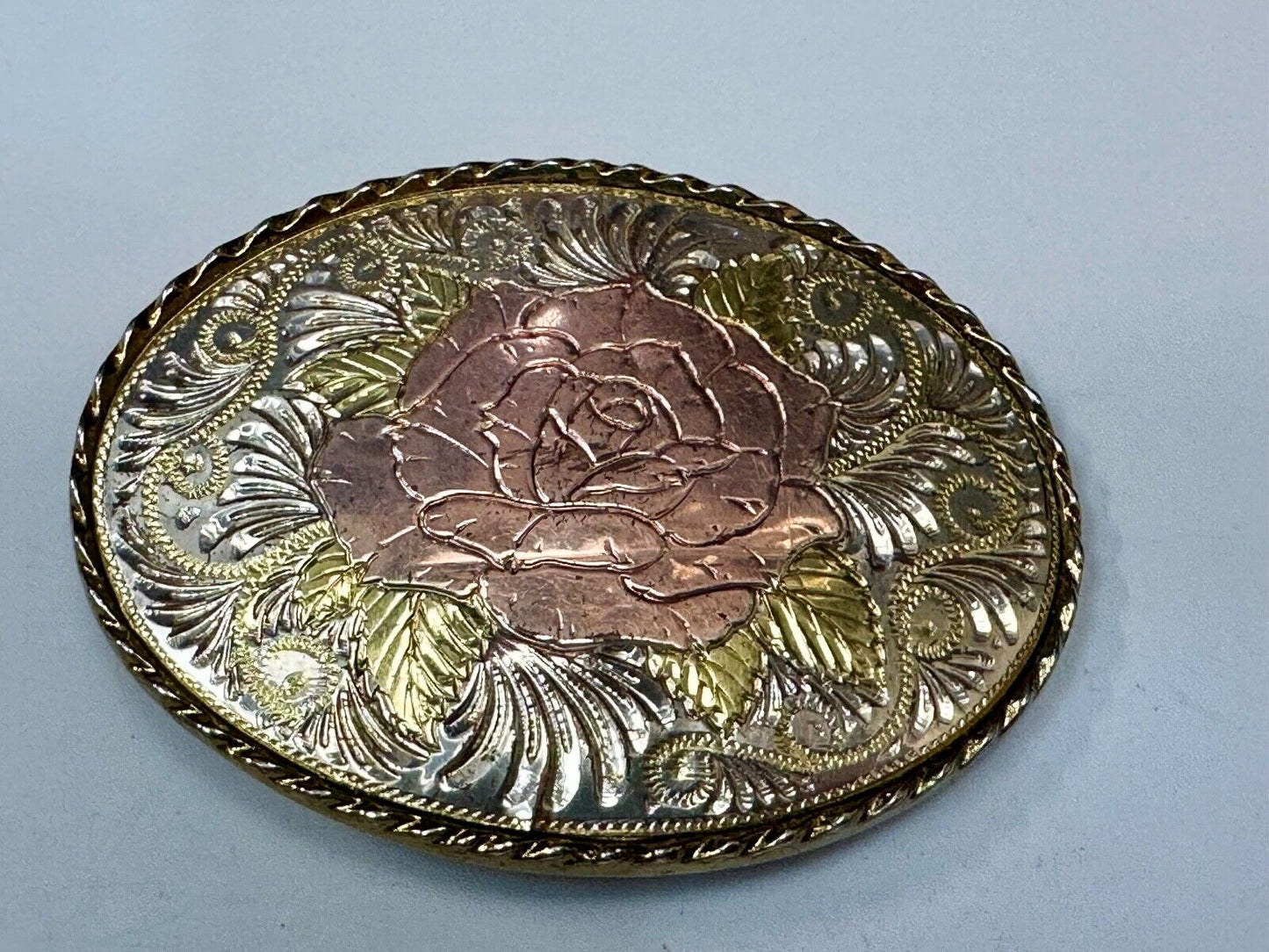 Beautiful Rose - Vintage mixed metal Western flower swirl theme Belt Buckle - W