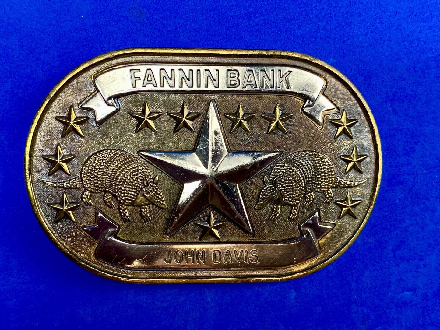 Texas Fannin Bankn The Lone Star State And Armadillo Promo Belt Buckle By Sac