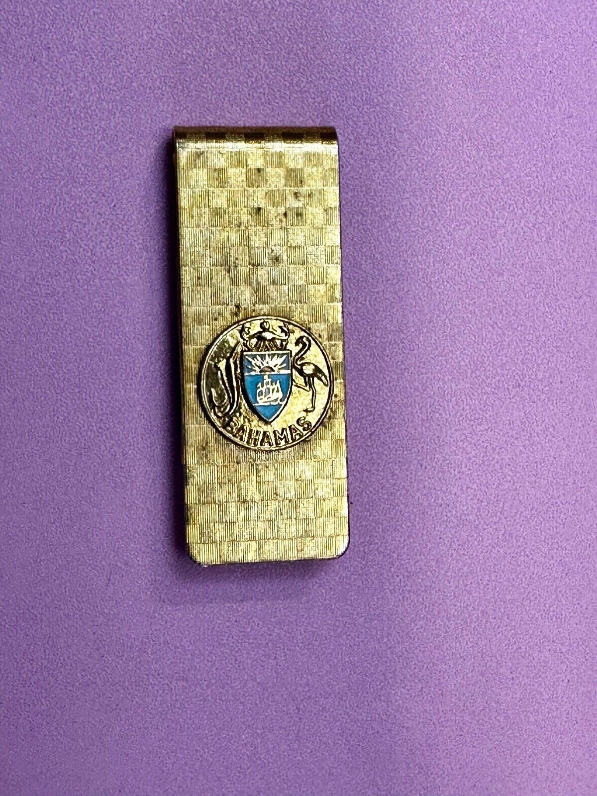 Bahamas Shield Crest Seal Logo Vintage Gold Tone Money Clip