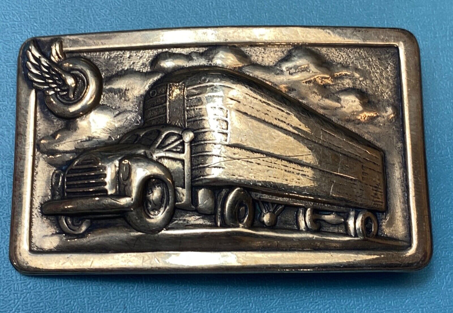 Tire Wing Semi Retro Tanker Transport Trailer big rig driver stamped belt buckle