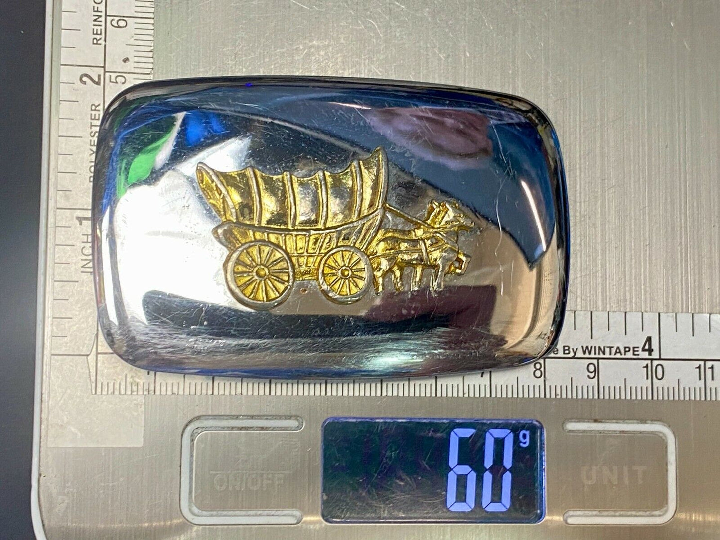 Usa Made Horse Drawn Covered Wagon - Dual Tone Rectangular Western Belt Buckle