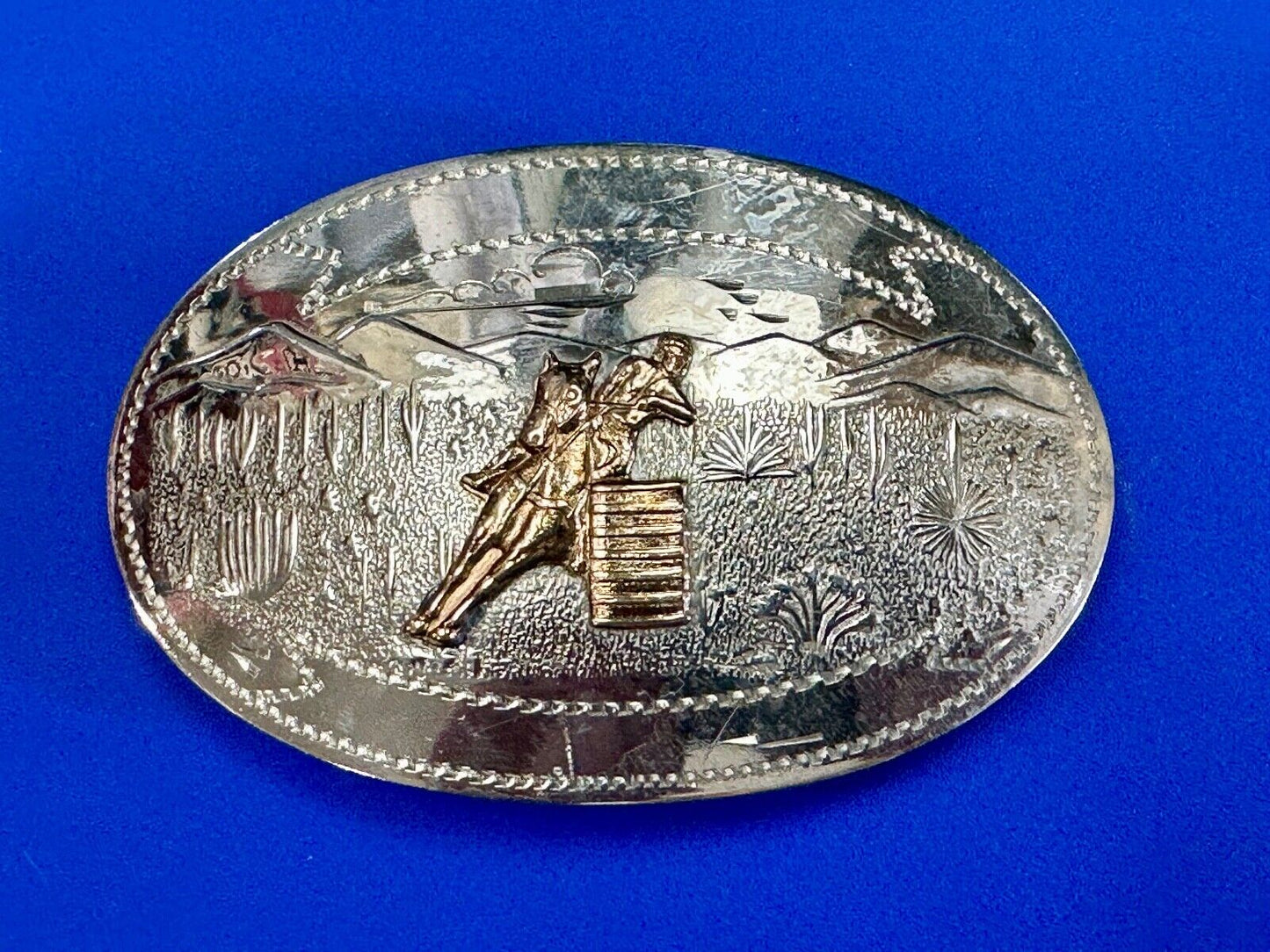 Vintage COMSTOCK CUTTING HORSE Hand Engraved German Silver Belt Buckle