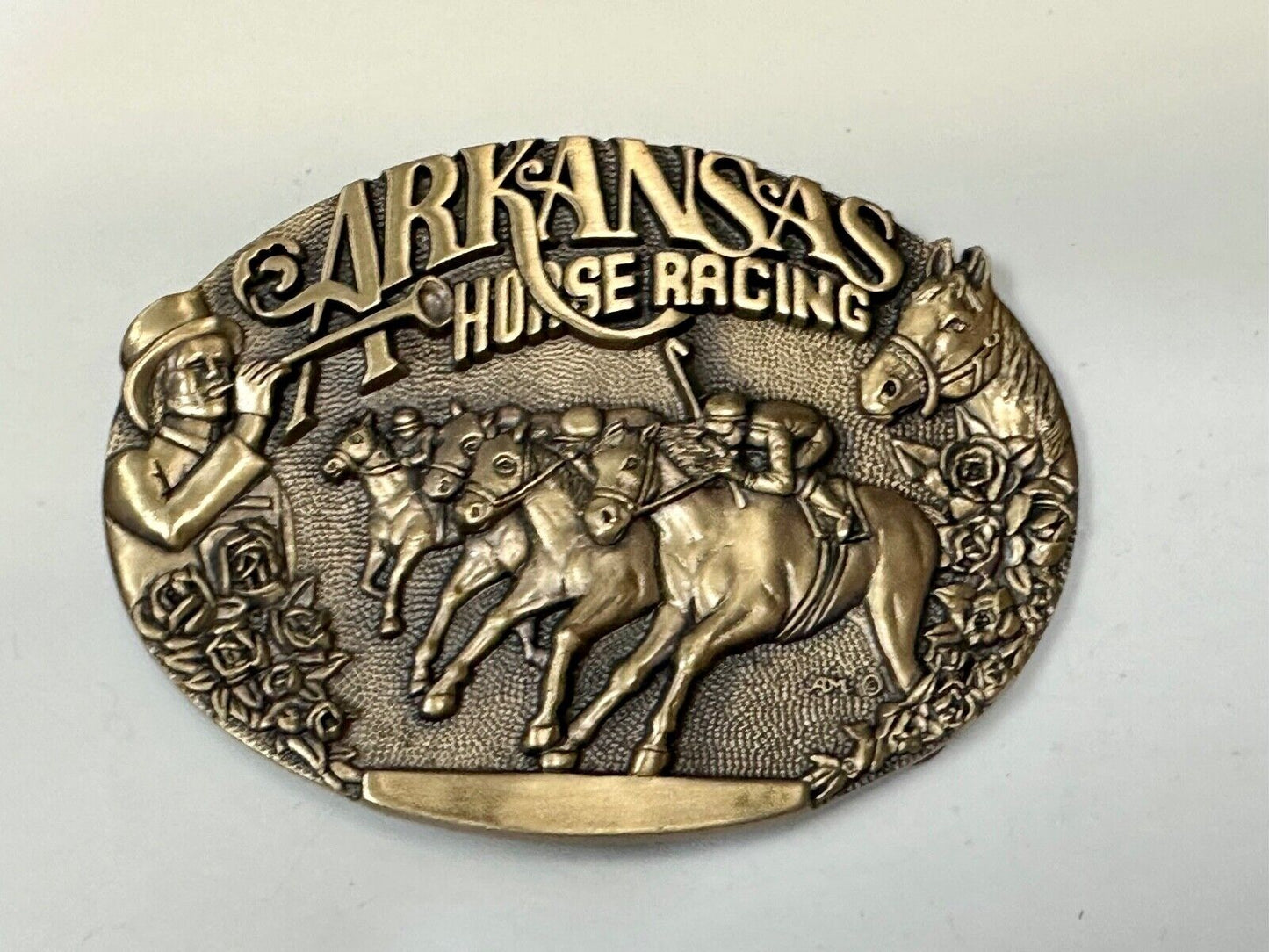 Arkansas State Horse Racing Vintage Solid Brass Award Design Medals Belt Buckle