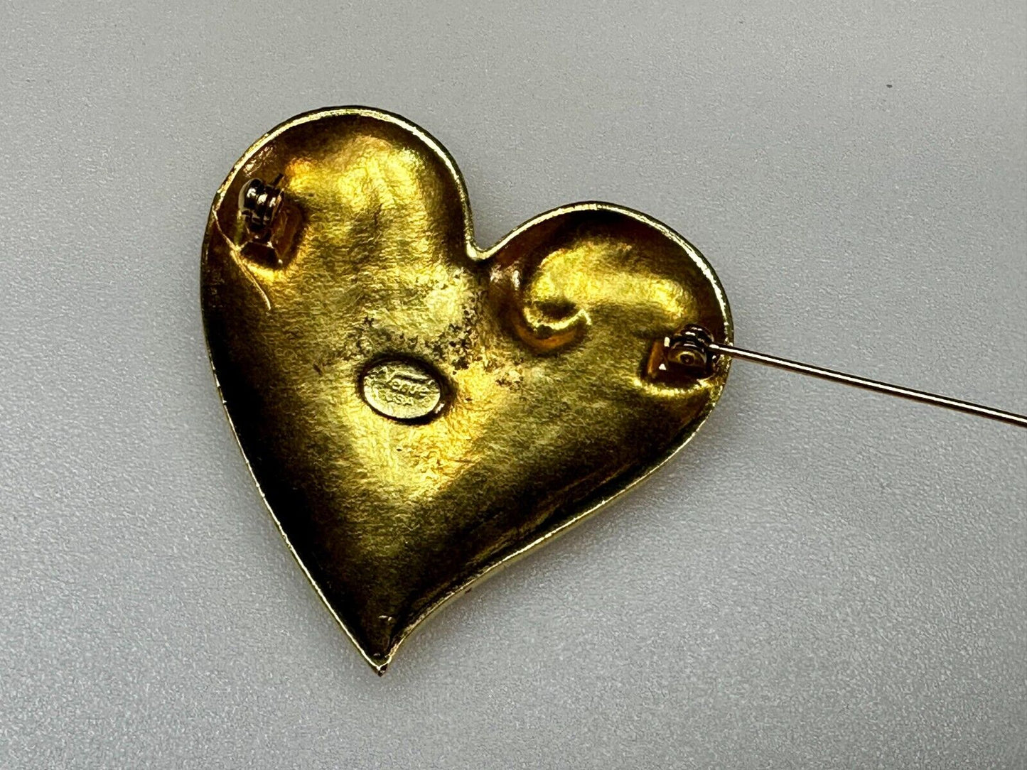 Textured Heart Rhinestones Pearl Brooch by Venue USA - Pin Missing Rhinestone