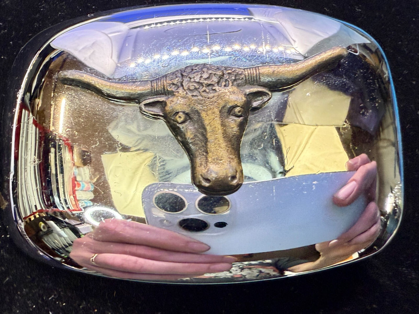Vintage Chambers Texas Longhorn Two Tone HIGHLY REFLECTIVE Beveled Belt Buckle