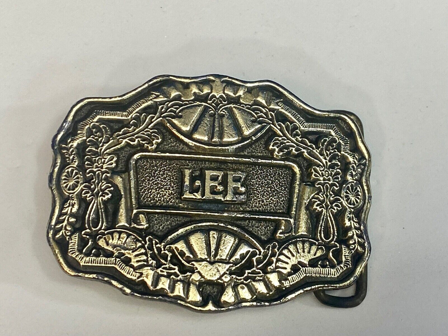 Vintage 1970'S Name Lee Western Framed Flower Swirl Belt Buckle By Oden