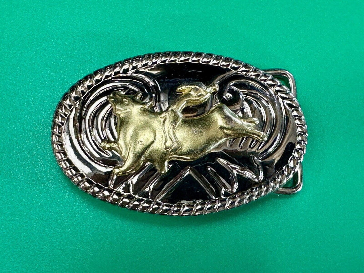Vintage Cowboy Saddle Bronc western two tone oval belt buckle