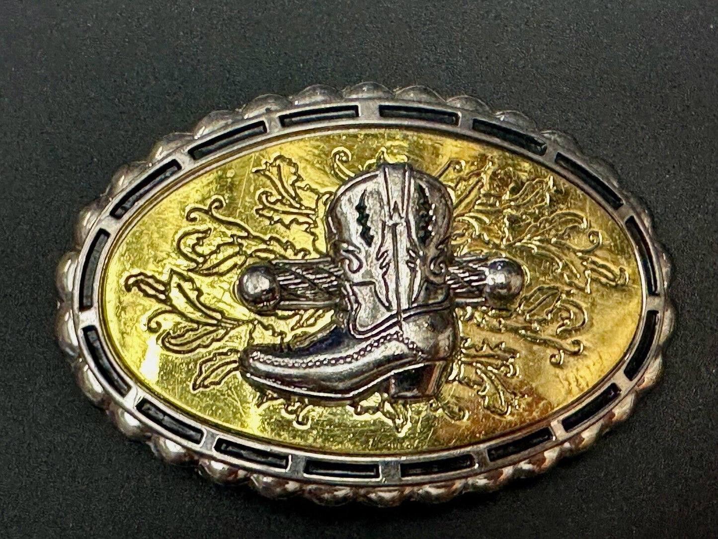 Unique Single Cowboy Boot - vintage yellow background western belt buckle