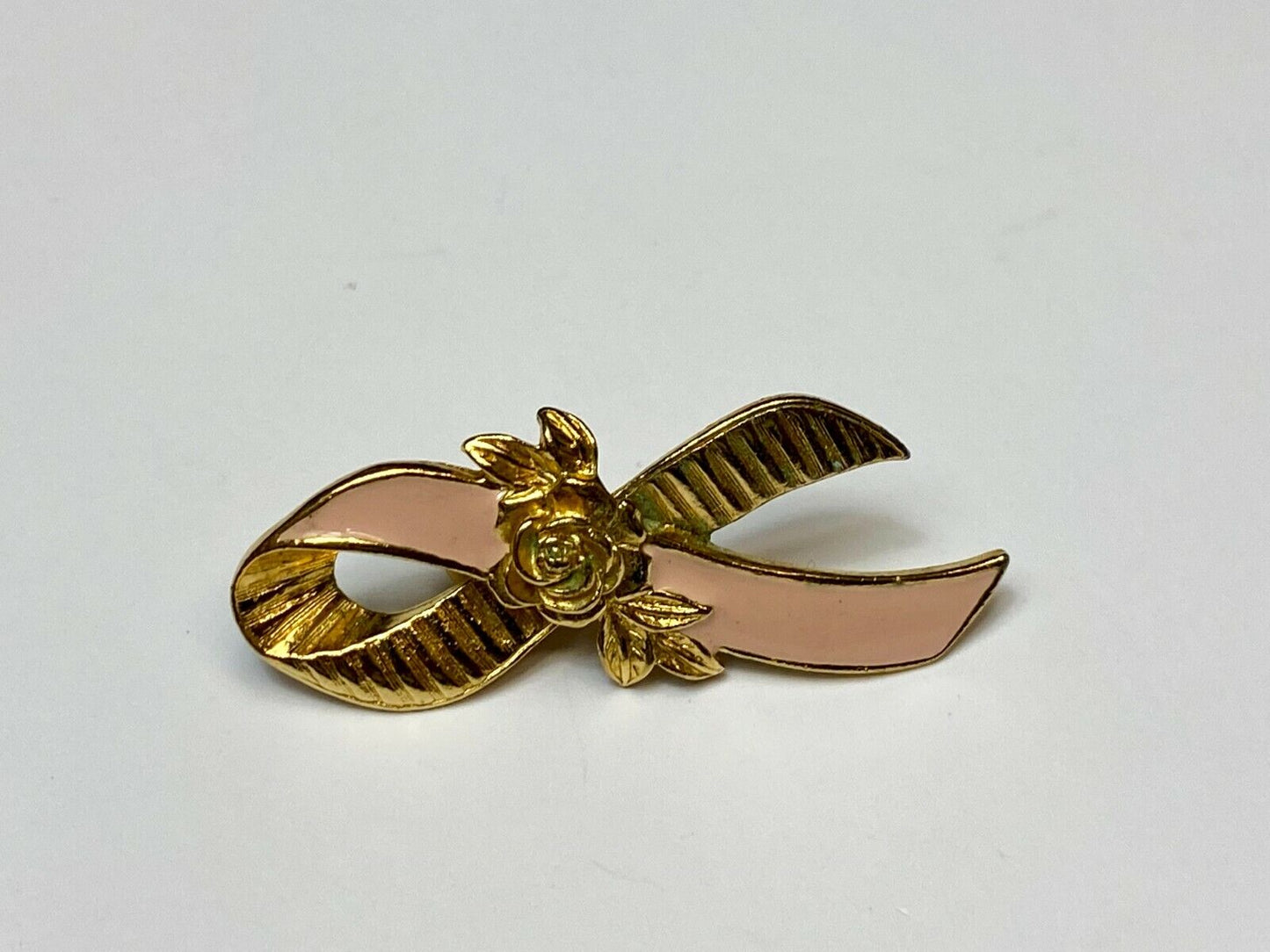 Vintage Avon Breast Cancer Awareness Lapel Pink Flower Ribbon Roses Brooch Pin