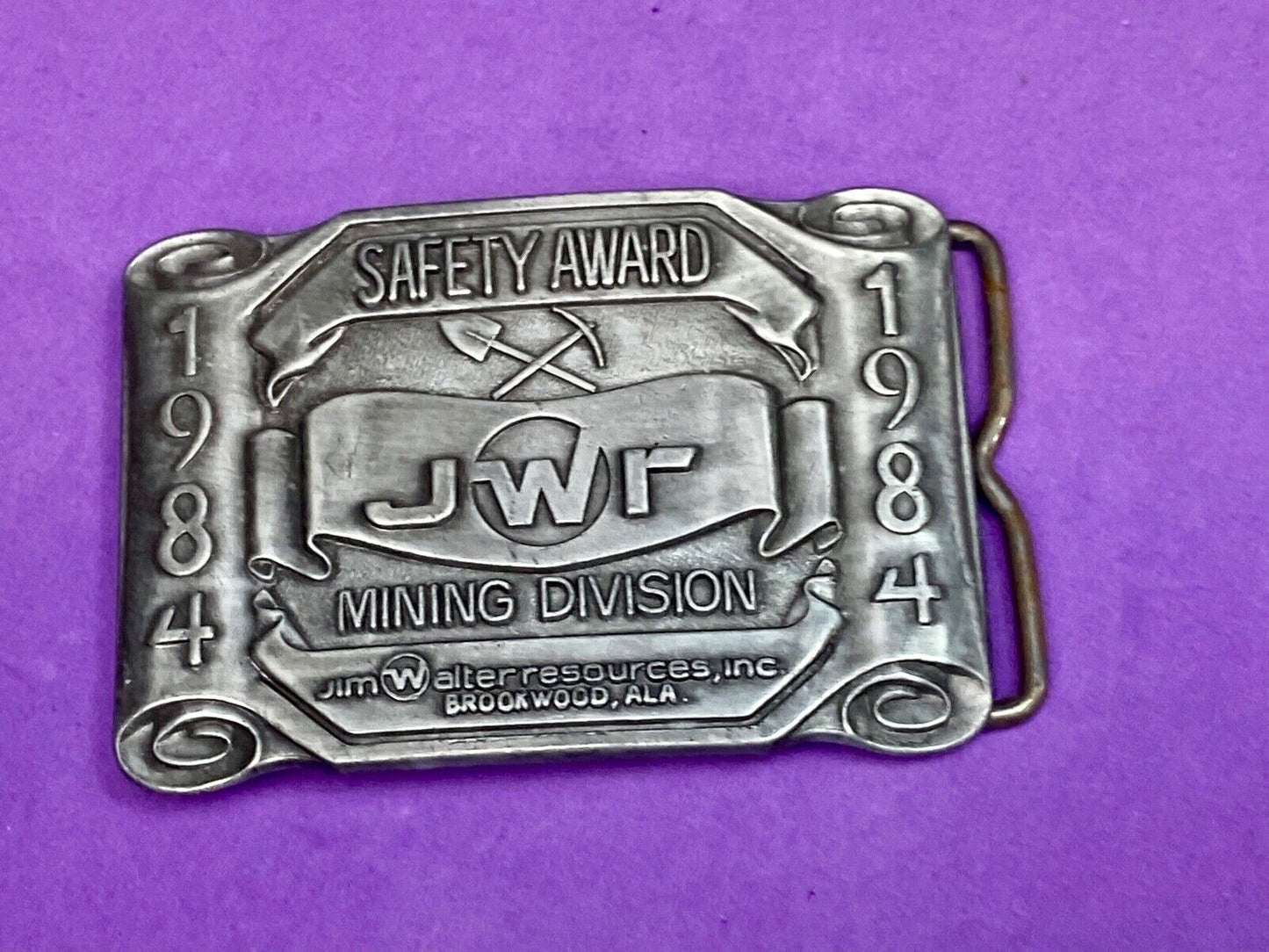 Vintage 1984 Jwr Safety Award Mining Division Belt Buckle No Lost Time Accidents