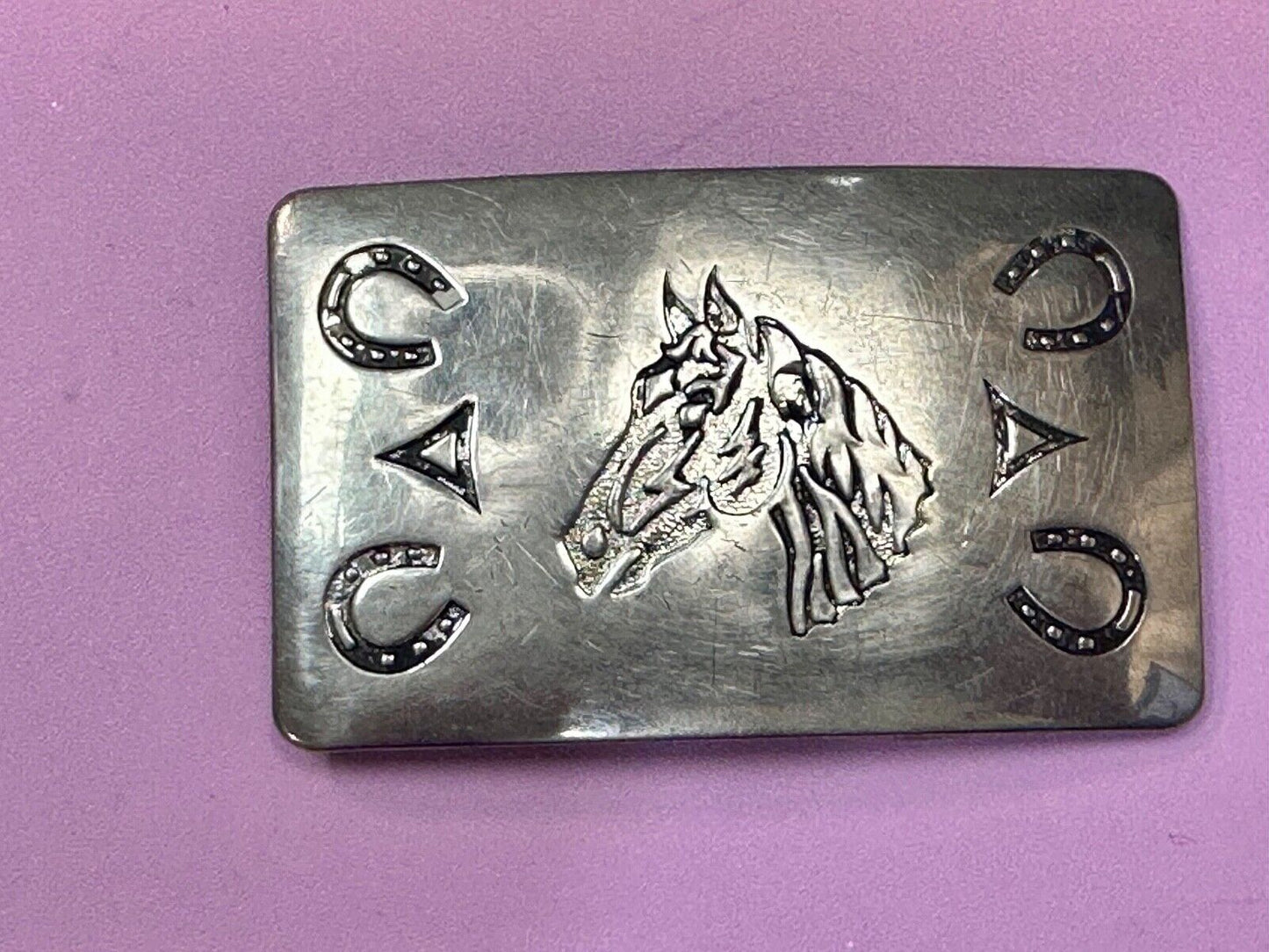 Vintage Chambers Horse Head - Engraved Horseshoe Southwestern Vibe Belt Buckle