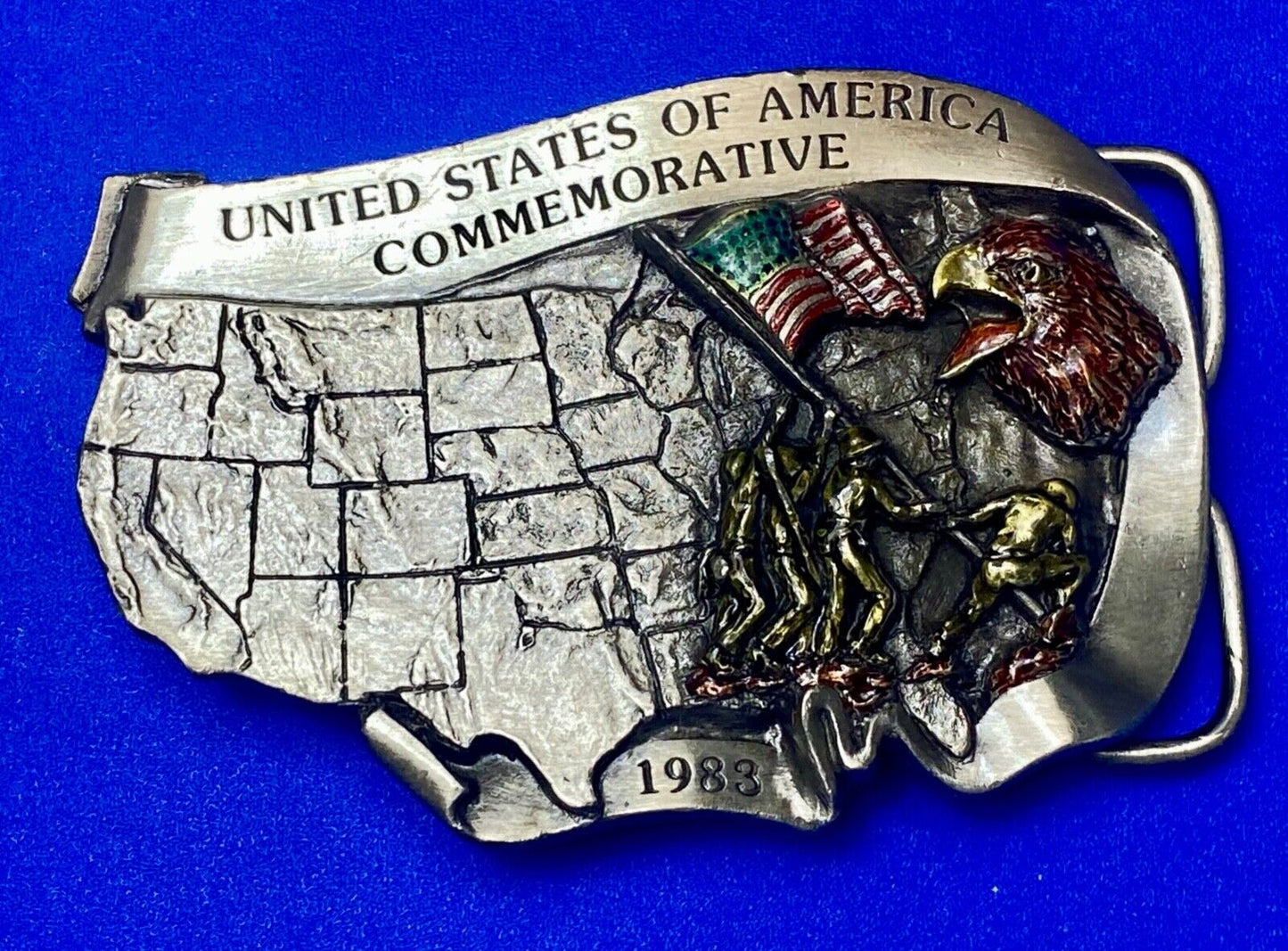 1983 United States of America commemorative flag eagle - map shaped belt buckle