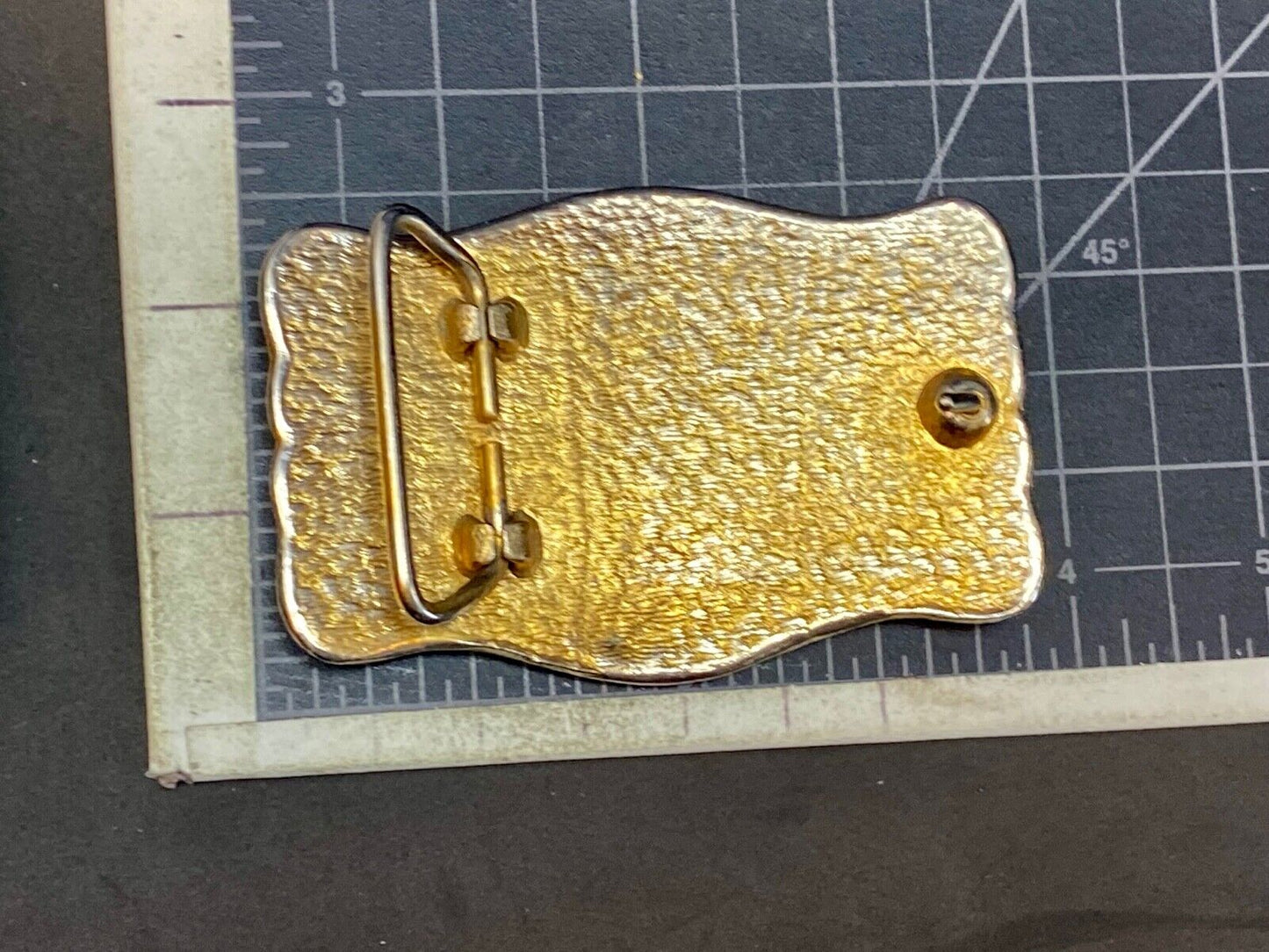 Vintage Black And Gold Tone Uk Cats Western Framed Belt Buckle