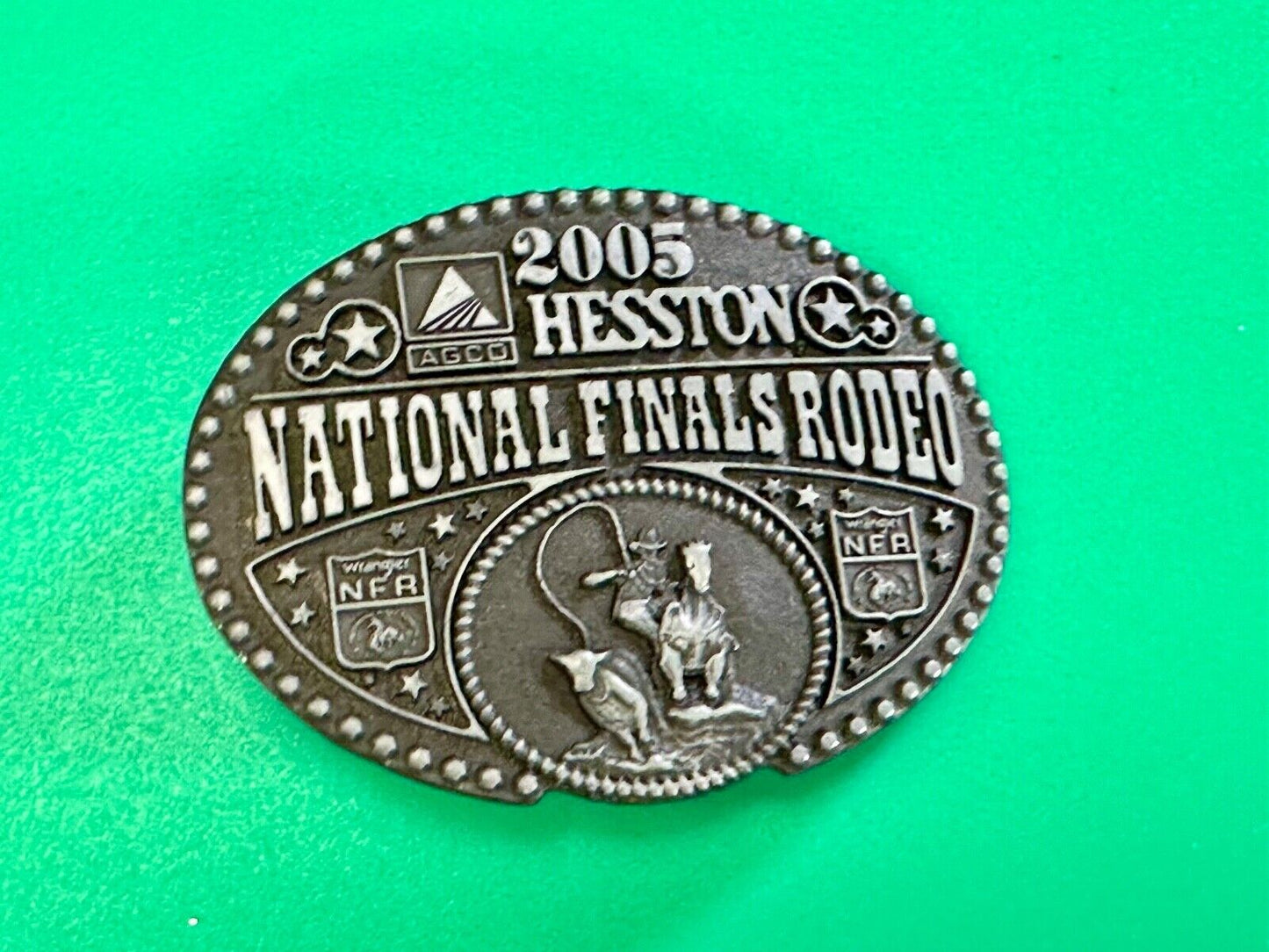 2005 youth Sized Hesston National Finals Rodeo Bull Riding Cowboys belt buckle