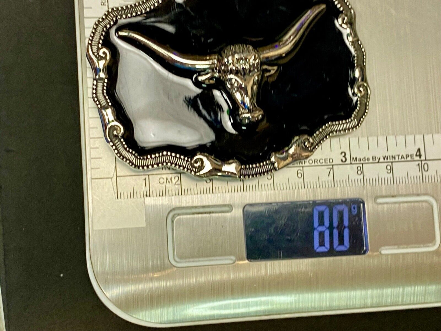 Black And Silver Color Texas Longhorn Bull Steer Western Framed Belt Buckle