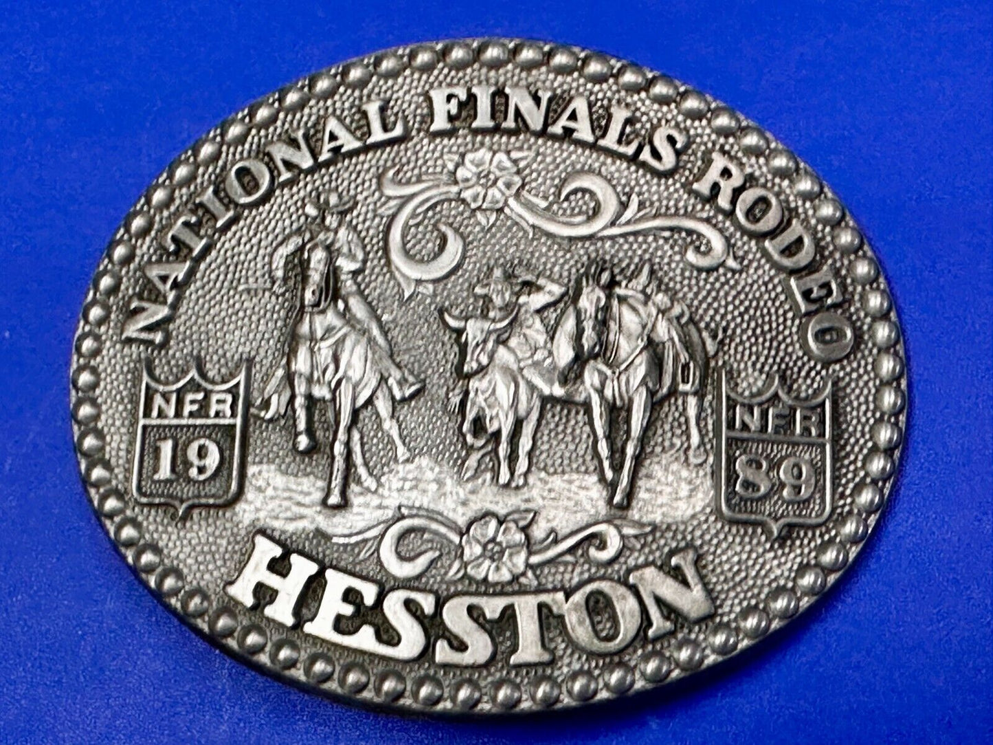 1989 ADM Hesston NFR National Finals Rodeo Cowboys Western Belt Buckle