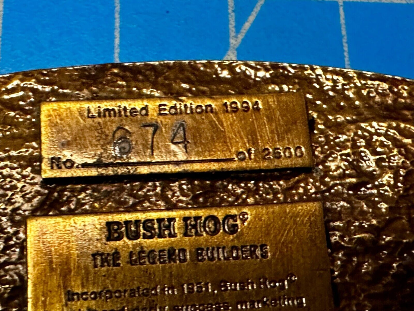 1994 Bush Hog The Legend Agriculture Machine Co. Commemorative Belt Buckle