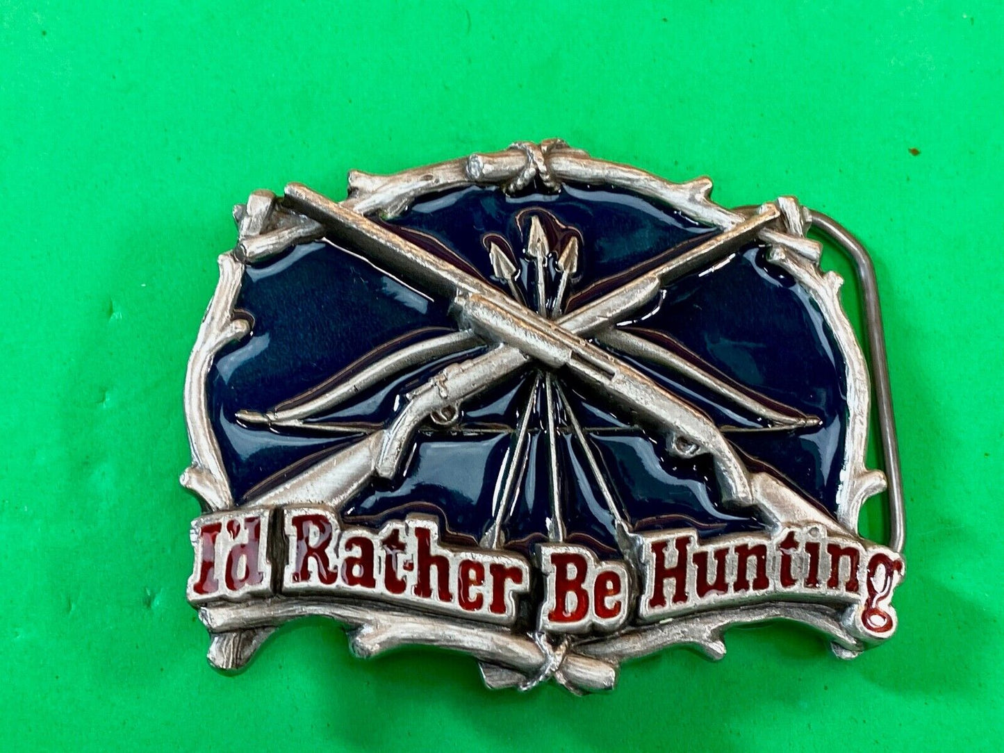 Vintage 1994 Id Rather Be Hunting Great American Belt Buckle - Crossed Shotguns