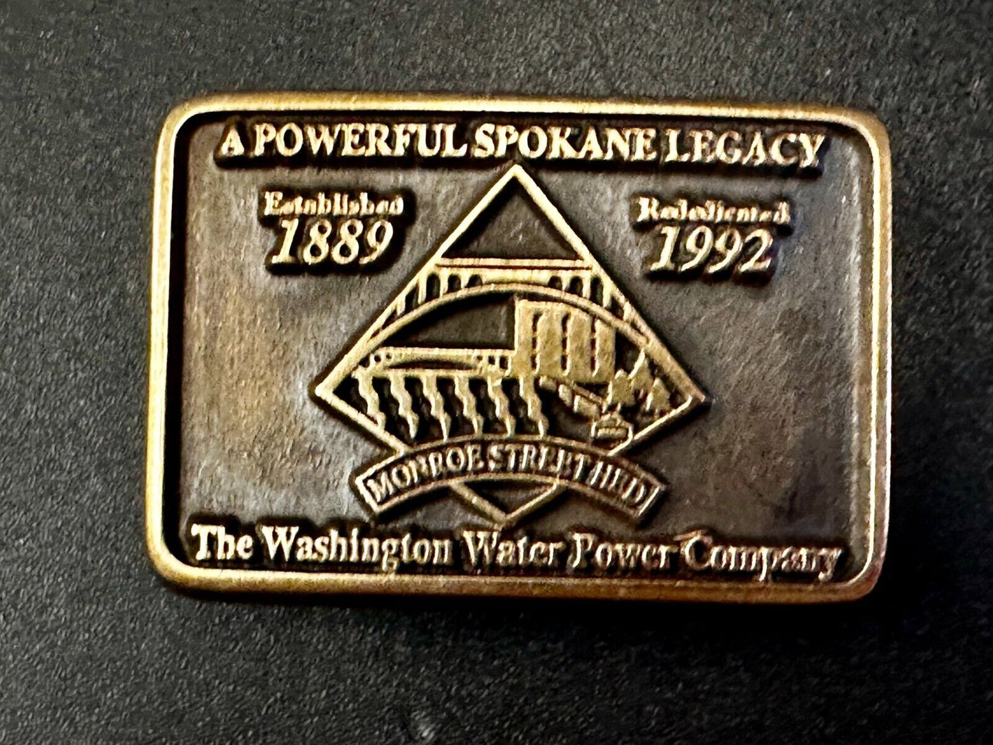 The Washington Water Power Co Spokane Solid Brass 1992 Commemorative Belt Buckle