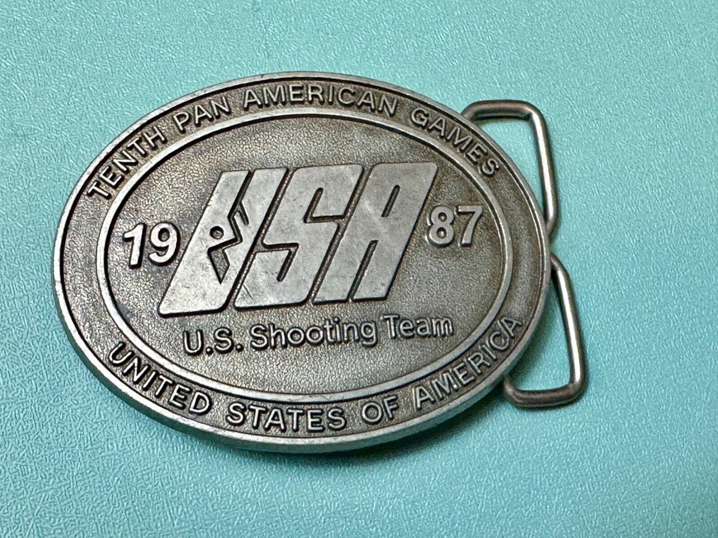 1987 US olympic shooting team olympics 10th Pan Am Games belt buckle