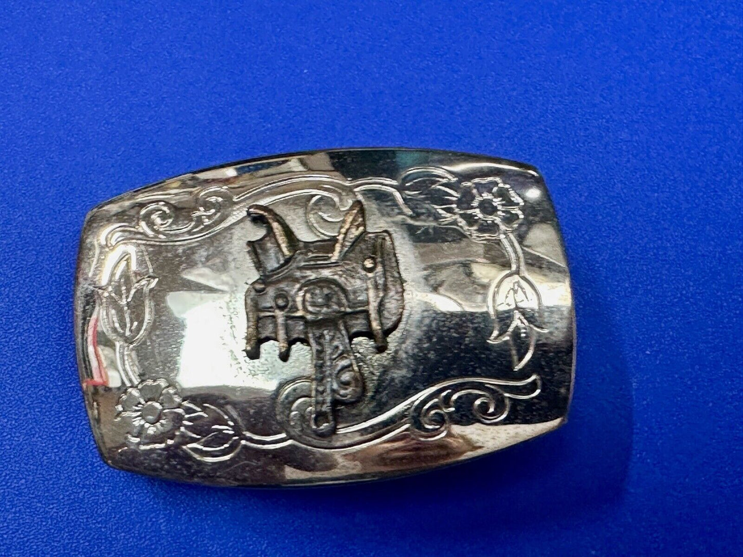 Vintage Cowboy Horse Saddle western two tone belt buckle