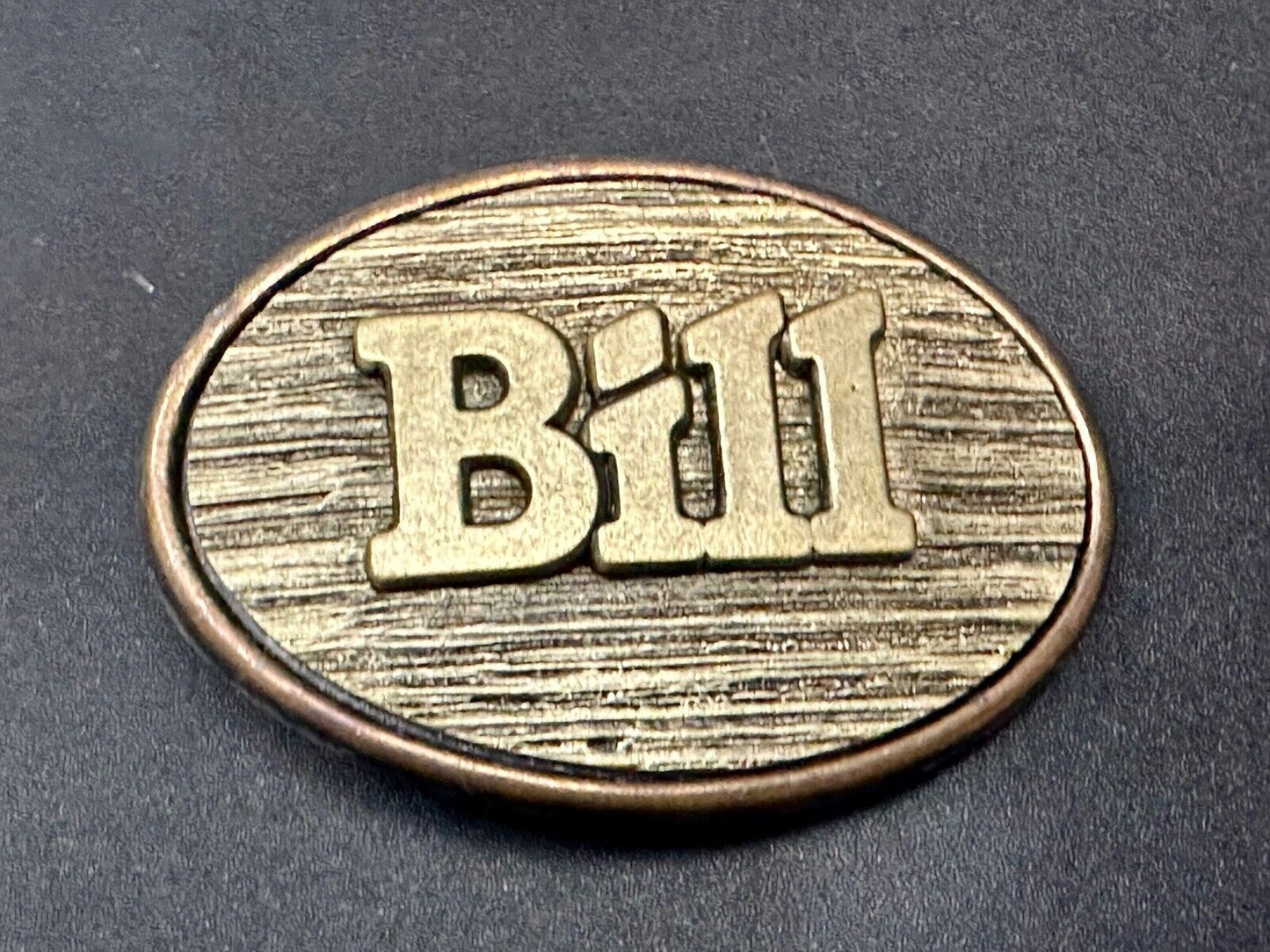 BILL vintage custom name metal faux wood grain Belt Buckle By Oden