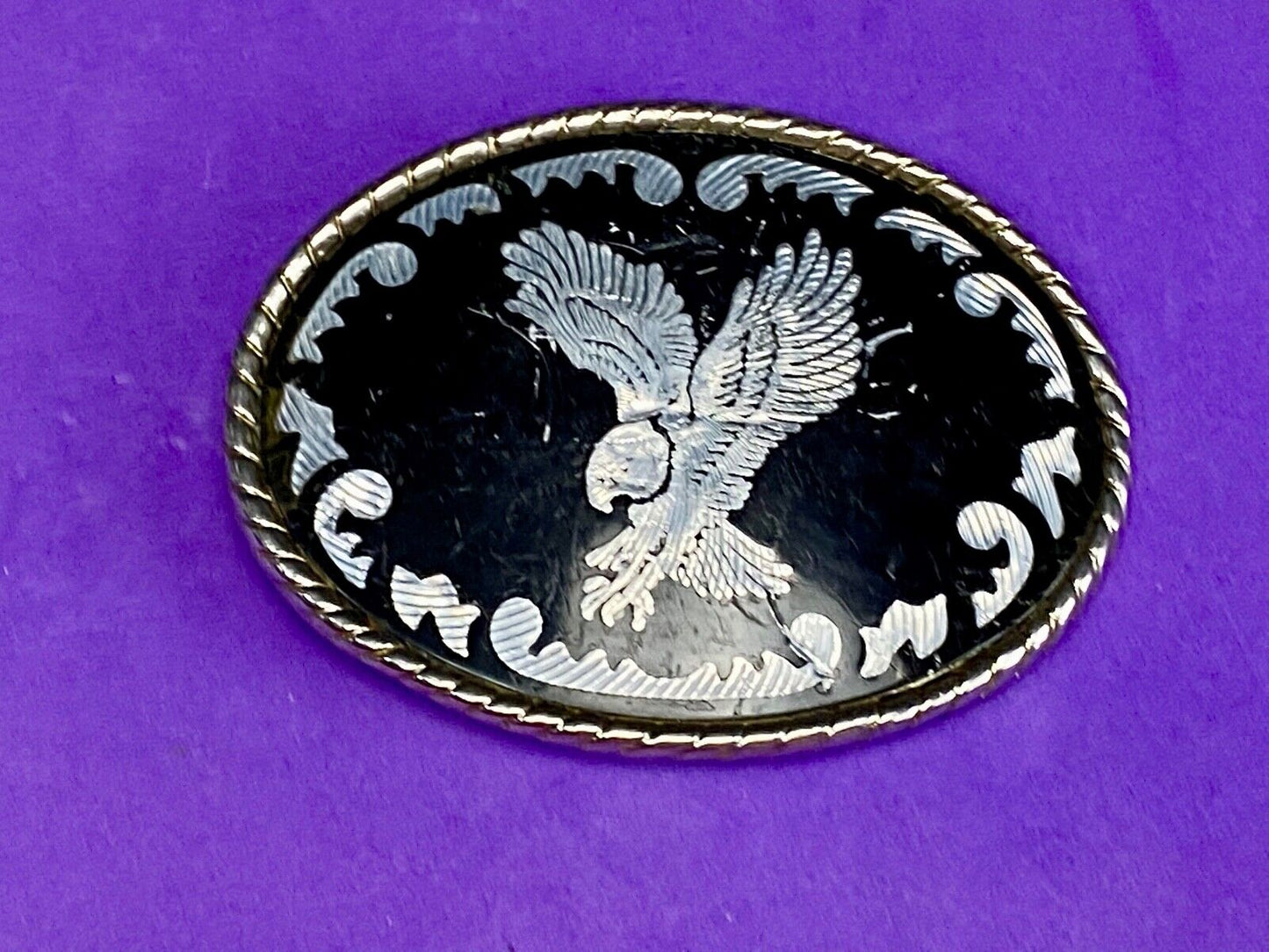 Vintage Country Western Belt Buckle Stamped W Bald Eagle Usa Rope Rodeo