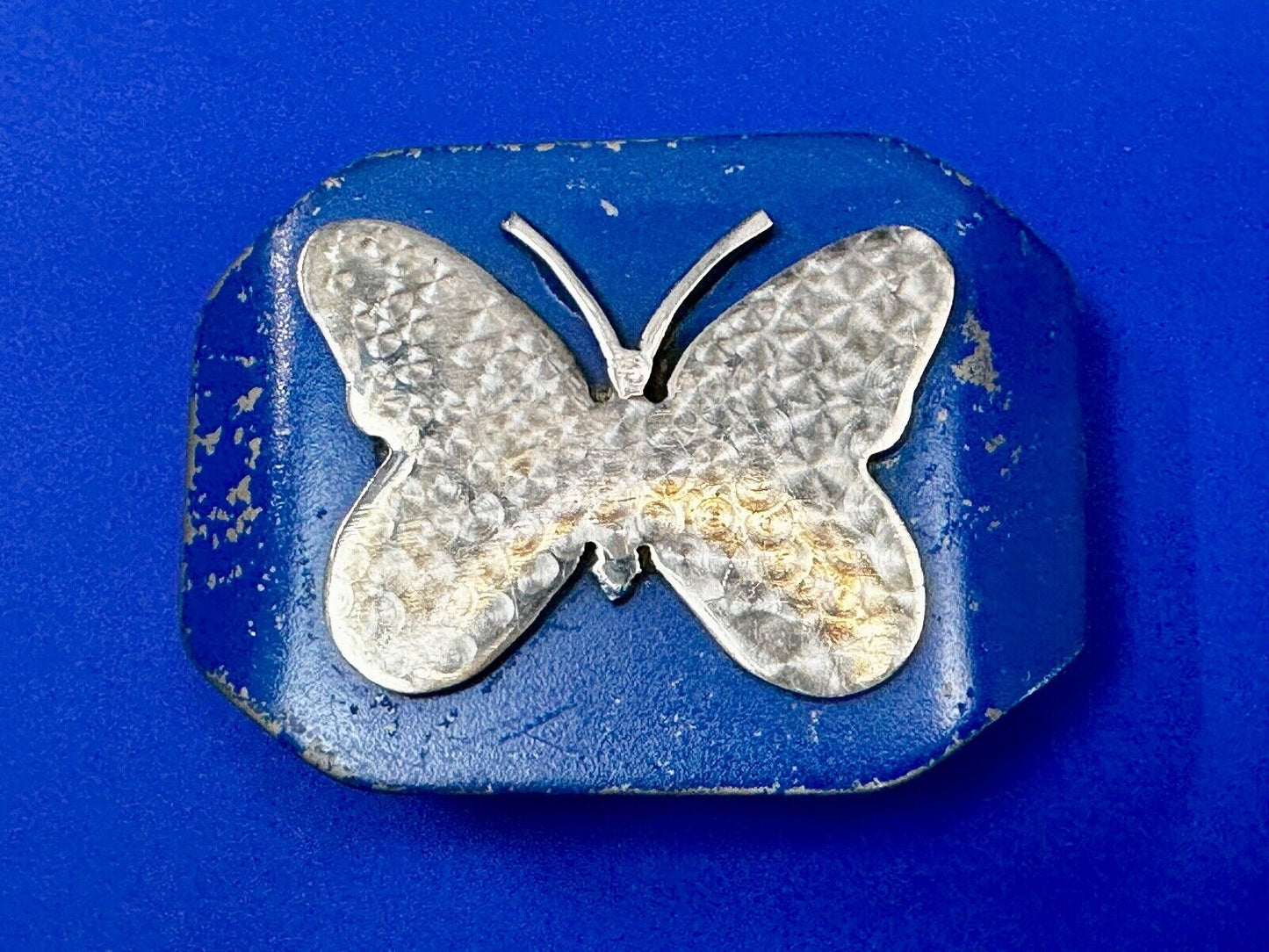 Unique Artisan Butterfly blue and silver tone raised Belt Buckle