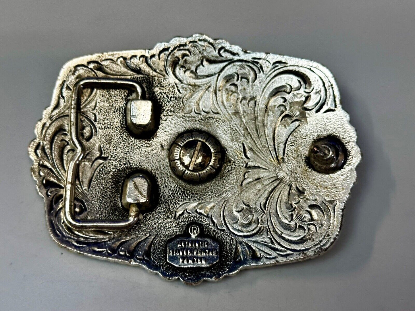 Authentic Silver Plated Western Cowboys flower swirl design Large Belt Buckle