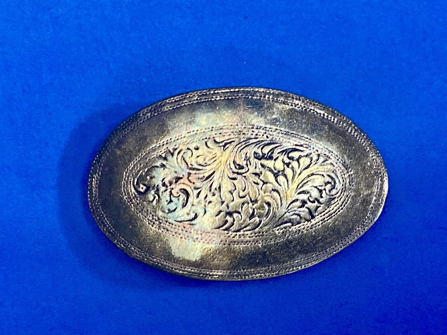 Taiwan Roc Marked Small Western Flower Swirl Silver Tone Belt Buckle