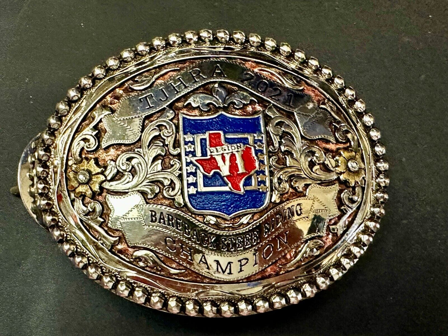 TJHRA Texas Jr. Rodeo 2021 Bareback Steer Riding Champion Trophy Belt Buckle