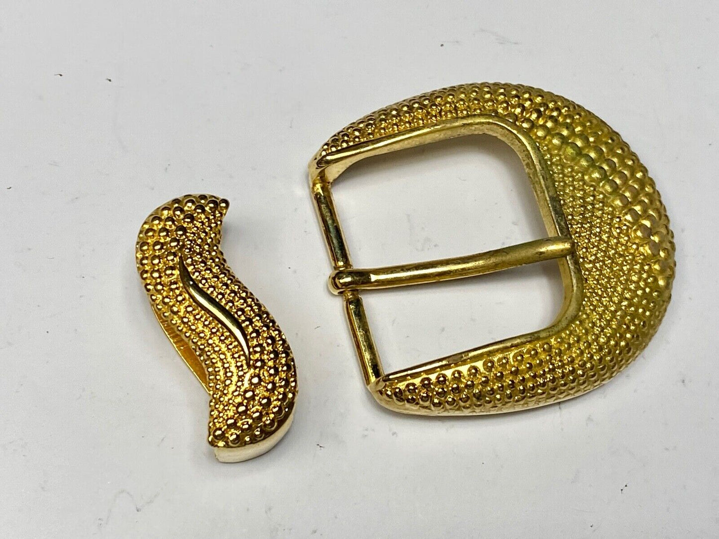 unique two piece gold tone wide textured belt buckle