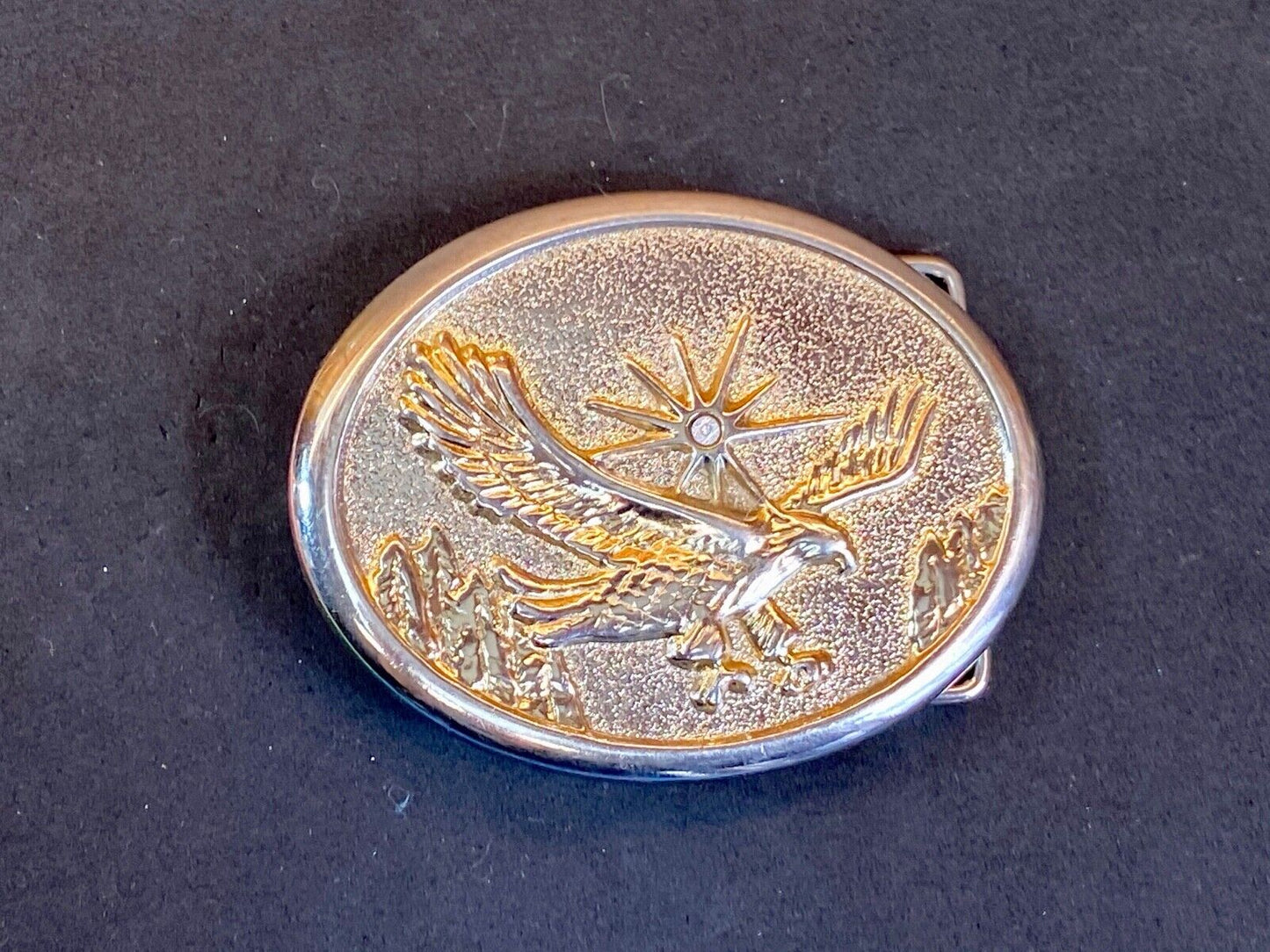 Vintage Flying Classic Bald Eagle With Rhinestone As Sun Starburst Belt Buckle