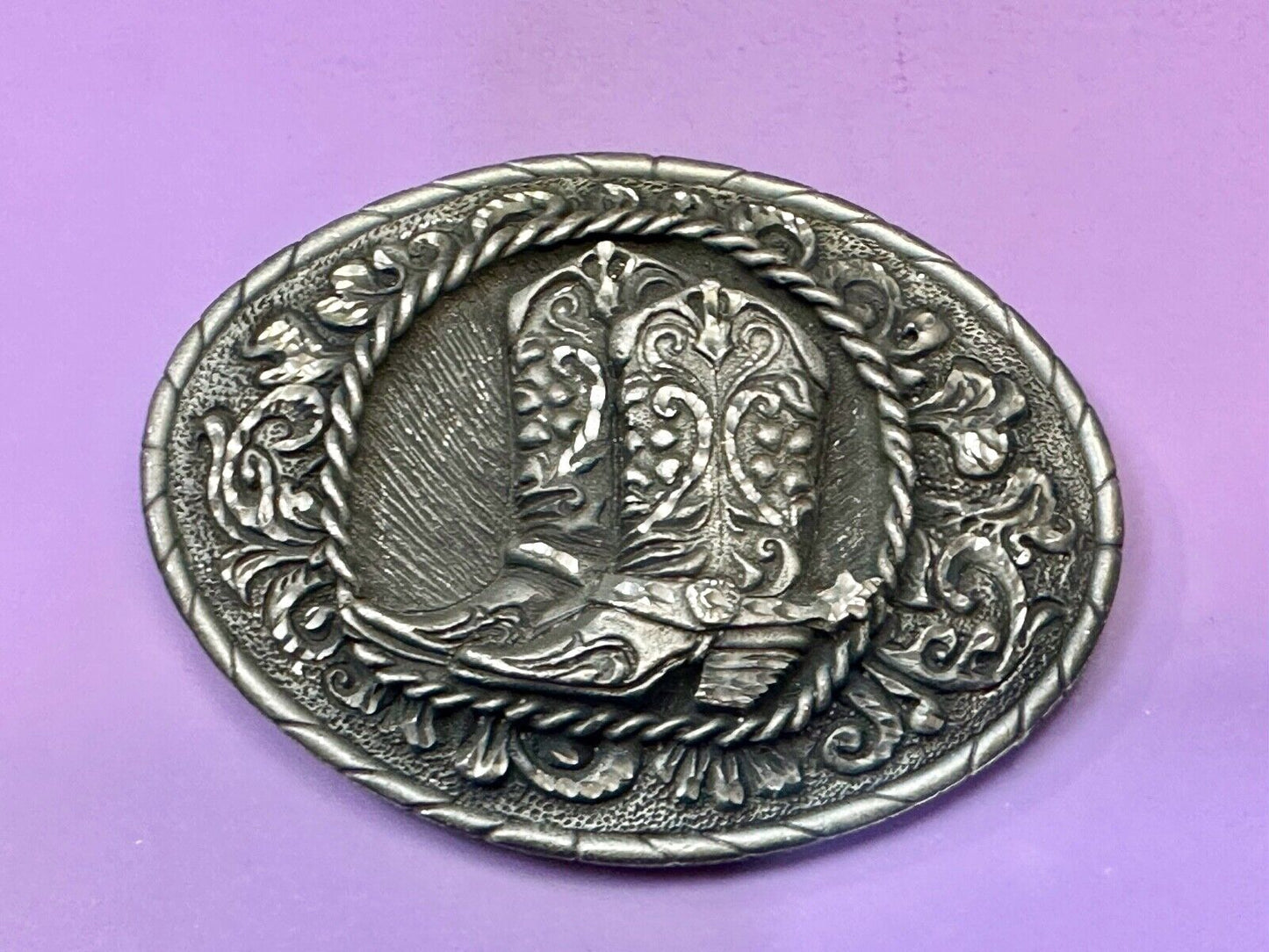 Vintage EGE '93 Rattlesnake Diamond Cut Pewter Belt Buckle Made In the USA