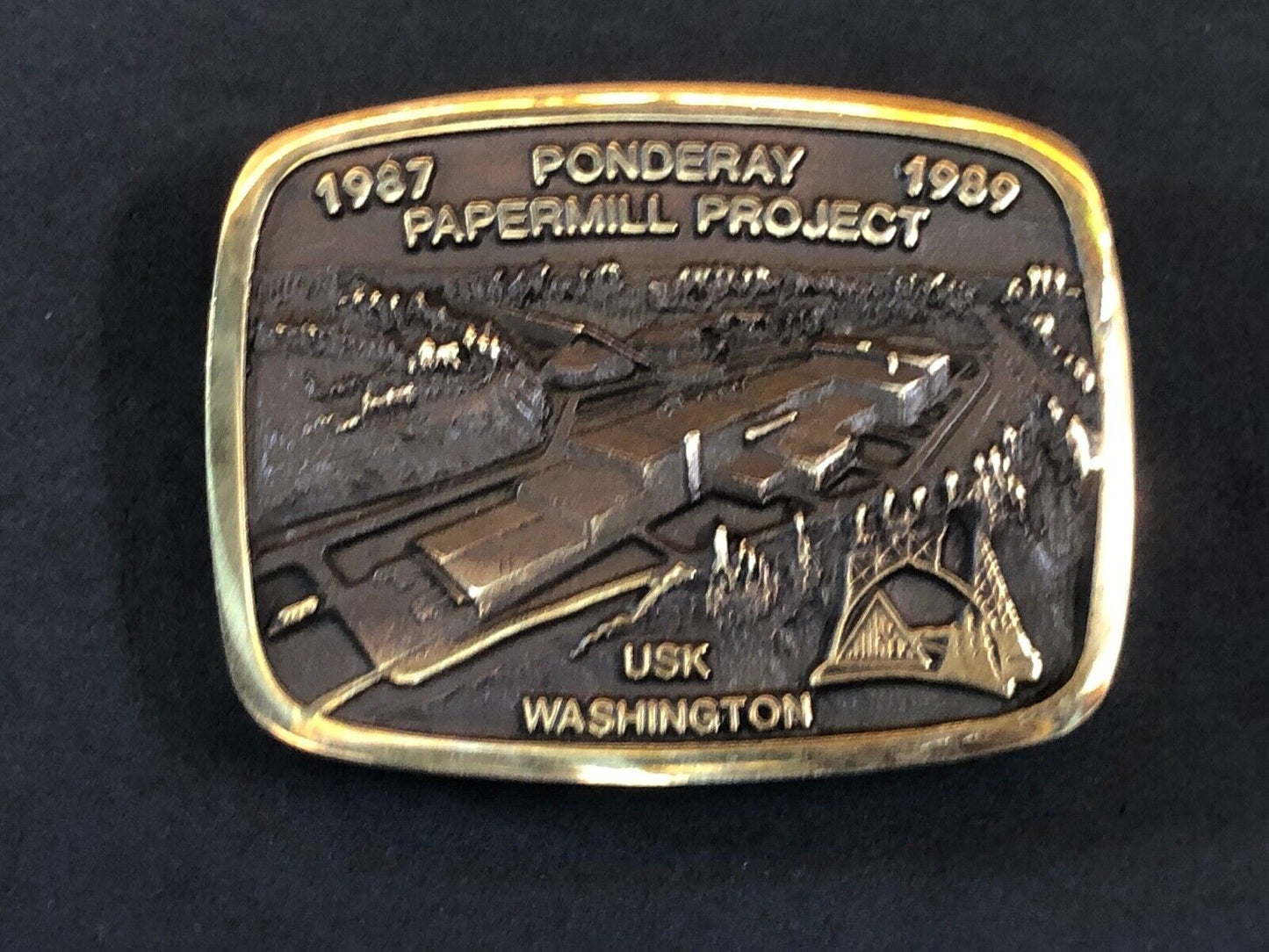 1987 - 89 Ponderay Papermill Project USK Washington belt buckle Anacortes Brass