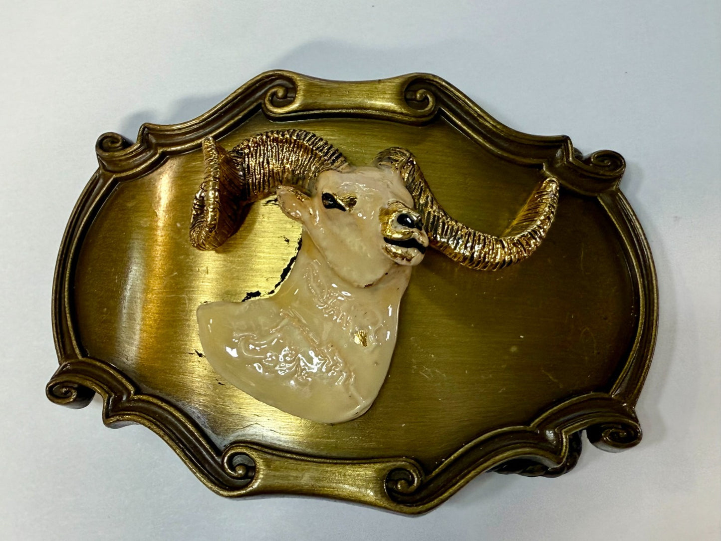 3D Big Horn Sheep Ram Head Mountain Goat Vintage 1978 Rain-Tree Belt Buckle