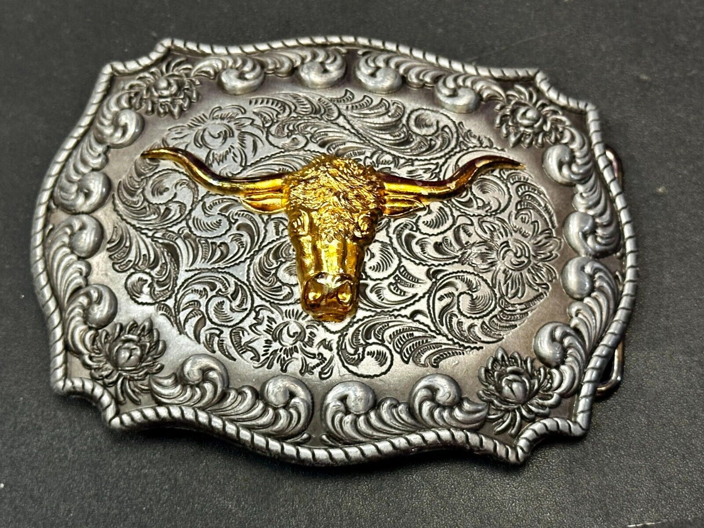 Texas Longhorn Rodeo Cowboys Steer Two Tone Belt Buckle by Jeans Friend