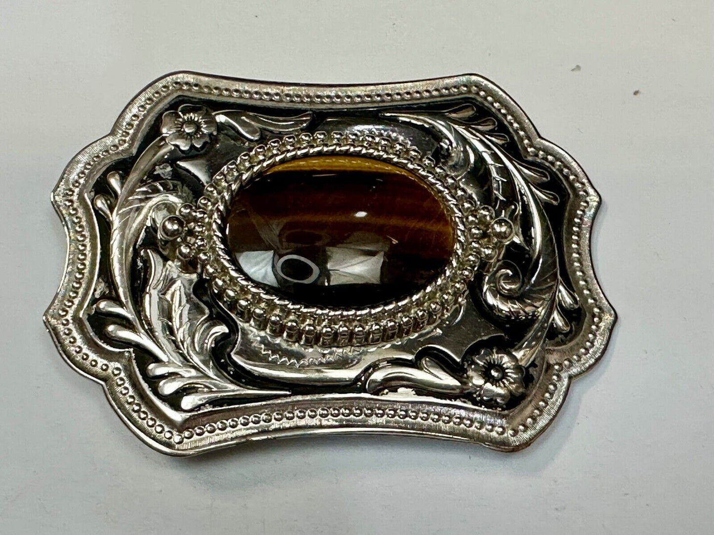 Tiger's Eye Vintage Horizontal Cabochon Cab Stone on Western Belt Buckle