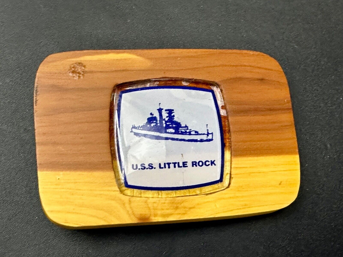 U.S.S Little Rock Combat Navy Ship Pin Custom Artisan Inlaid to Wood Belt Buckle