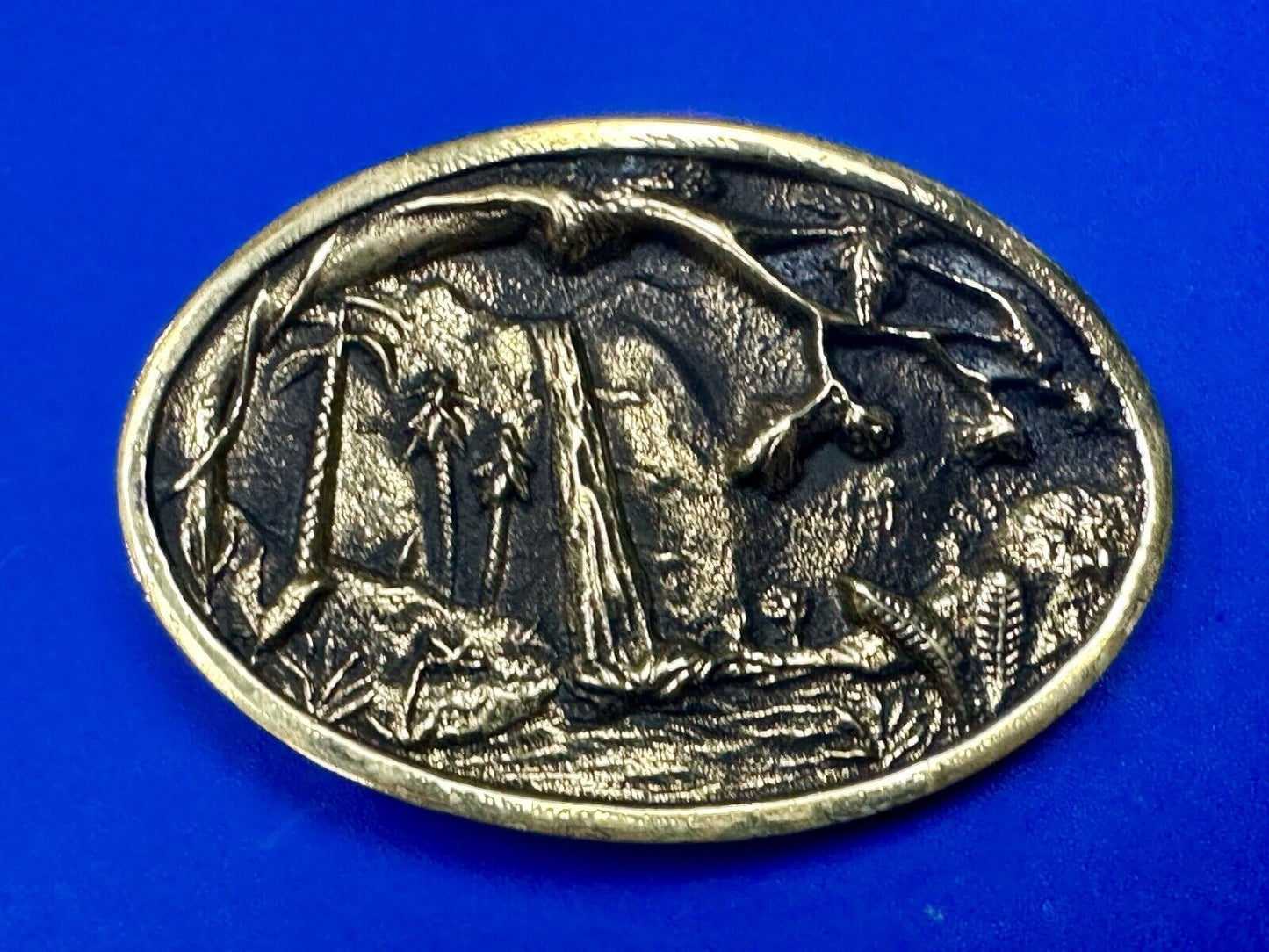 Beautiful water fall nature scene on Vintage BTS solid brass belt buckle