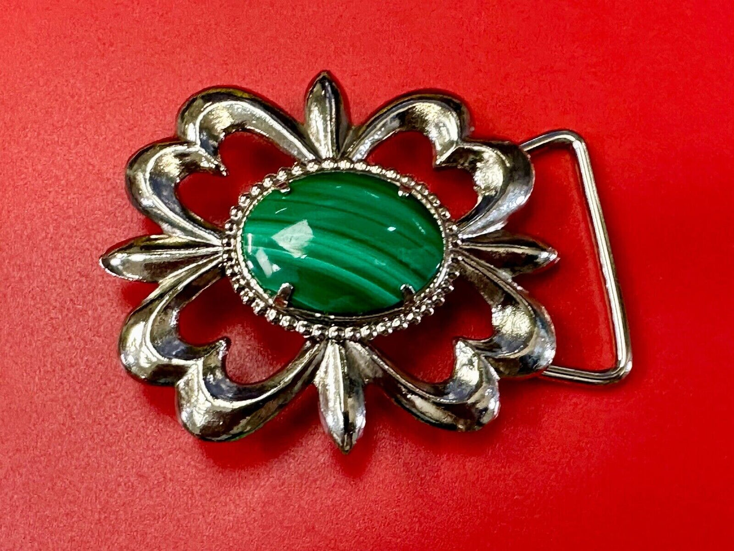 Beautiful Green Malachite Native American Navajo style Cabochon Cab belt buckle