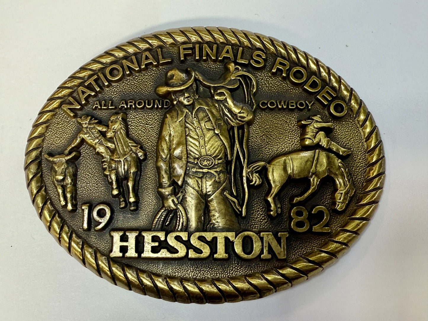 1982 Hesston NFR National Finals Rodeo All Around Cowboy Belt Buckle