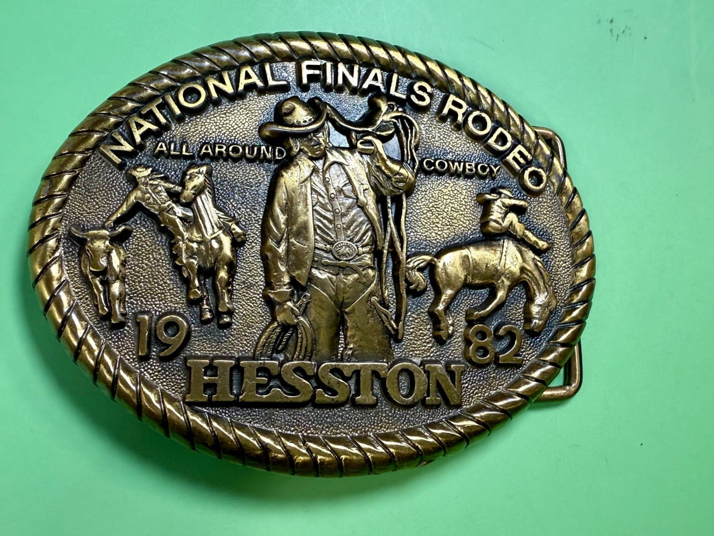 1982 Hesston NFR National Finals Rodeo All Around Cowboy Vintage Belt Buckle