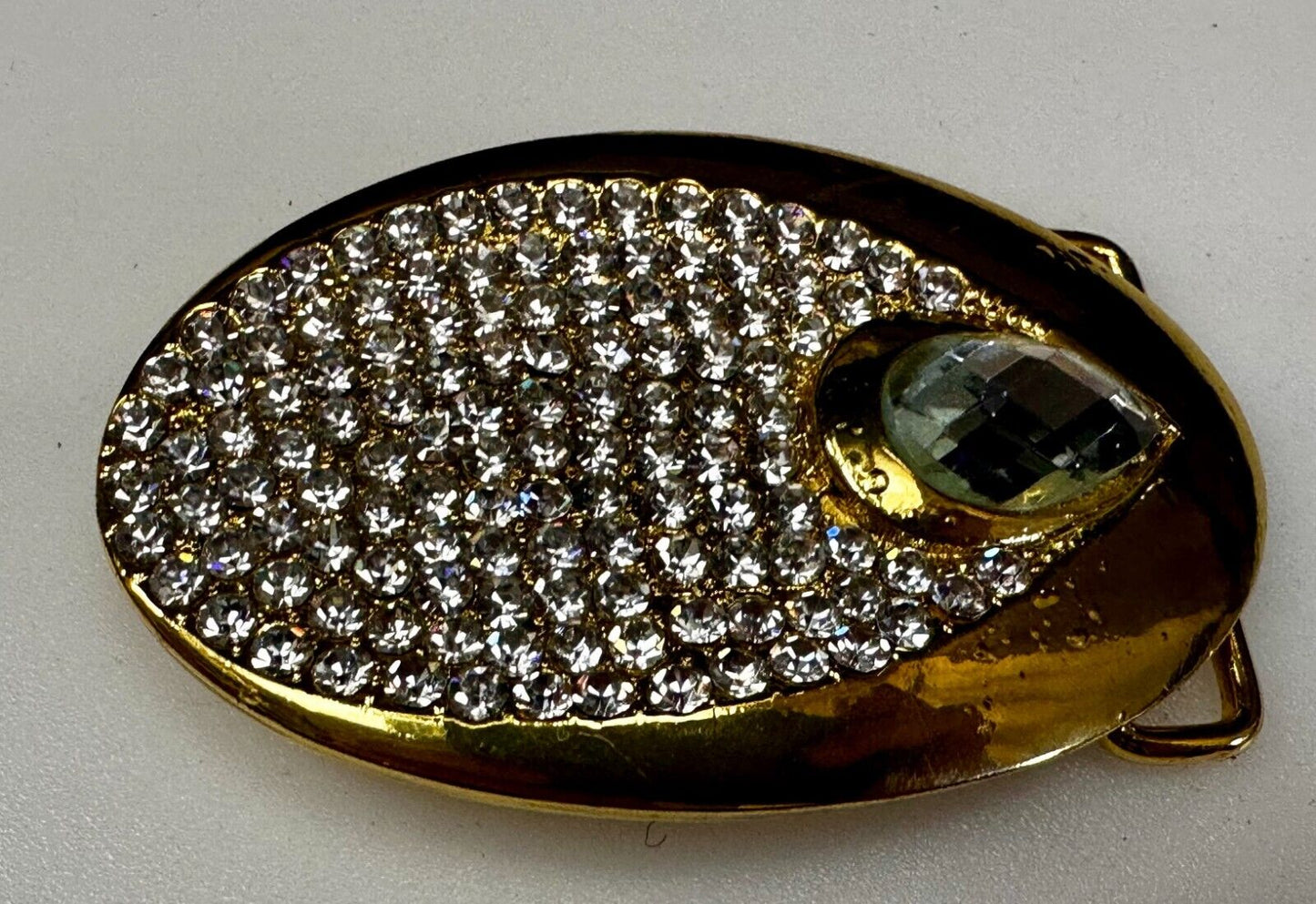 Beautiful Stylish Clear Rhinestone Covered Gold Tone Designer Oval Belt Buckle