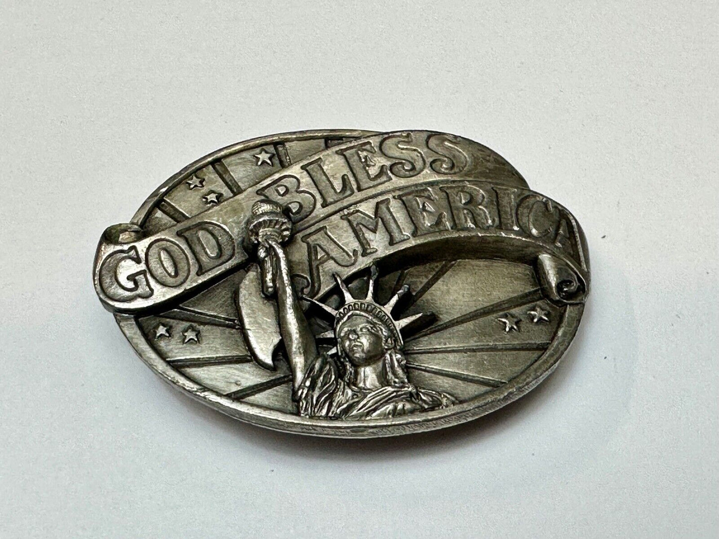 Vintage 1986 god bless America statue of lady liberty American Pride belt buckle
