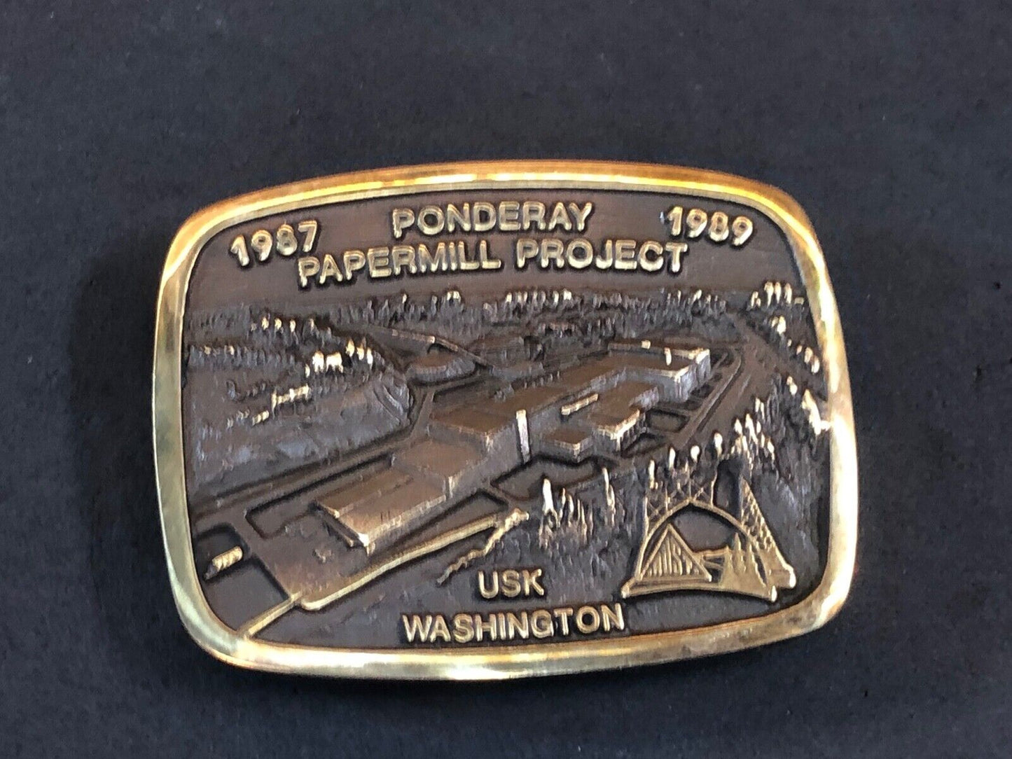 1987 - 89 Ponderay Papermill Project USK Washington belt buckle Anacortes Brass