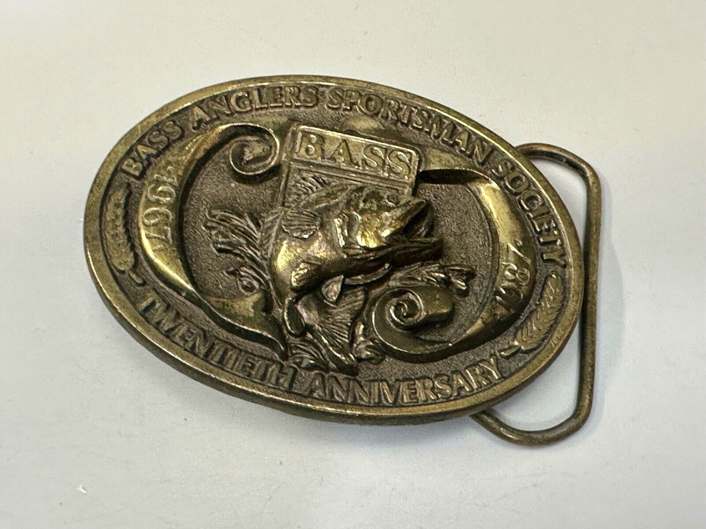 1987 BASS Bass Anglers Sportsman Society Fishing 20th Anniversary Belt Buckle